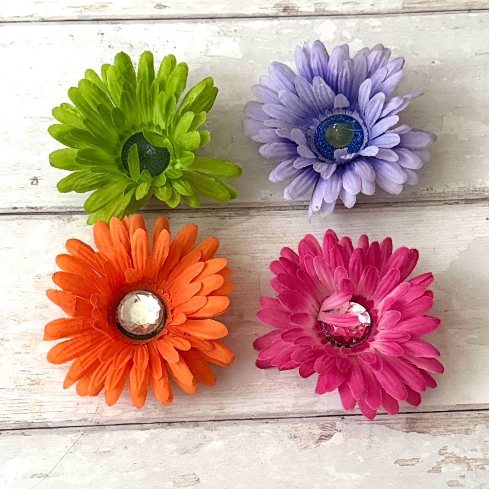 Flower Magnets Extra Large Size 4in Wide Each Orange Pink Purple Green Decor